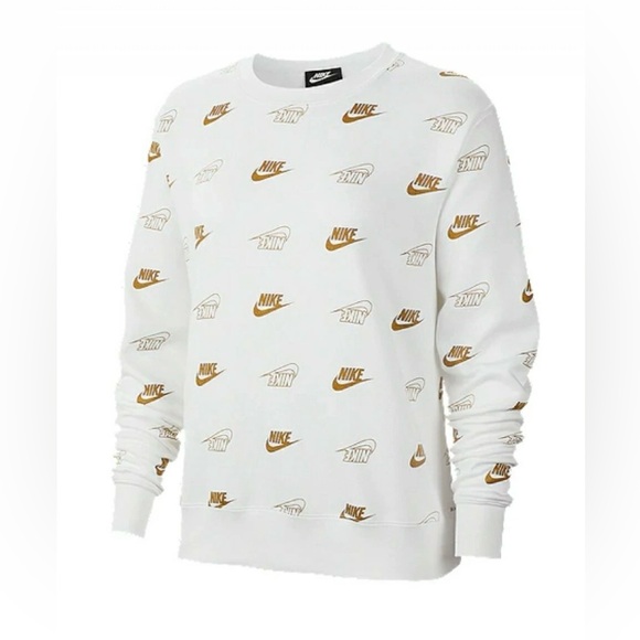 Nike Tops - Nike White and Gold Logo all over shine Sweatshirt